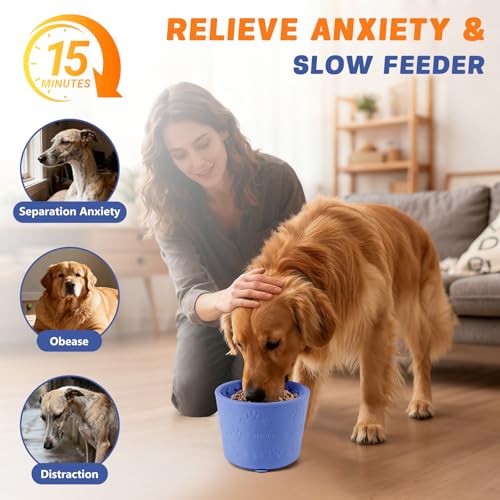 Dog Slow Feeder Lick Bowl, Silicone Dog Bowl with Strong Suction, Blue - color: Blue