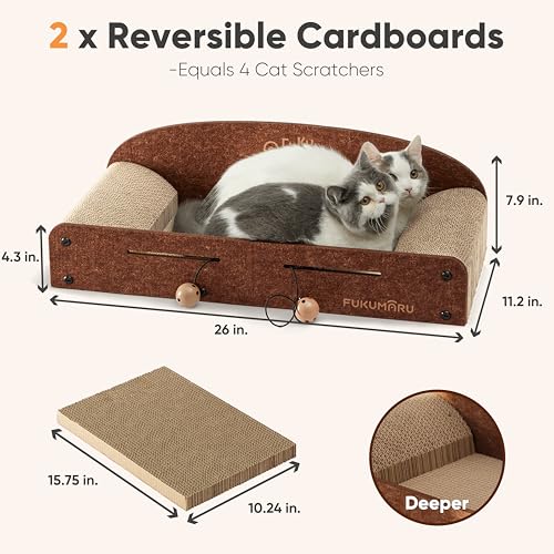 FUKUMARU Large Cat Scratcher Bed, 26 Inch Cat Scratching Bed Sofa Indoor - color: Caramel