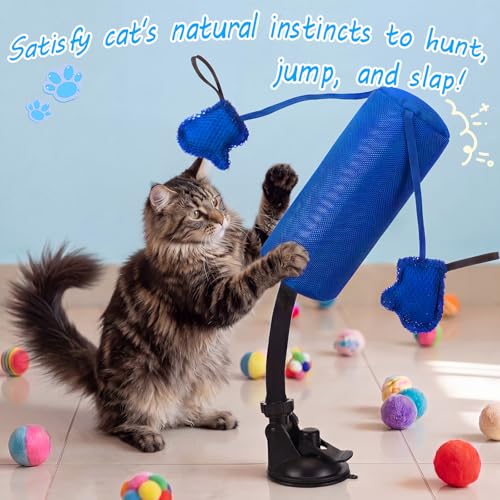 1 Pcs Cat Punch Bag Toy Suction Cup Base Catnip,Blue - color: Blue