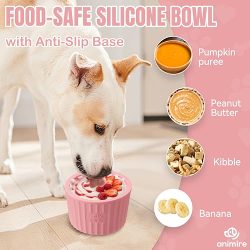 Dog Lick Bowl, Anxiety Relief Dog Licking Mat Freezer Treat Dispenser, Non-Slip Anti-Choking Silicone Slow Feeder Lick Bowl for Small Medium & Large Breed Dogs, BPA Free(Pink,S) - color: Pink, size: S