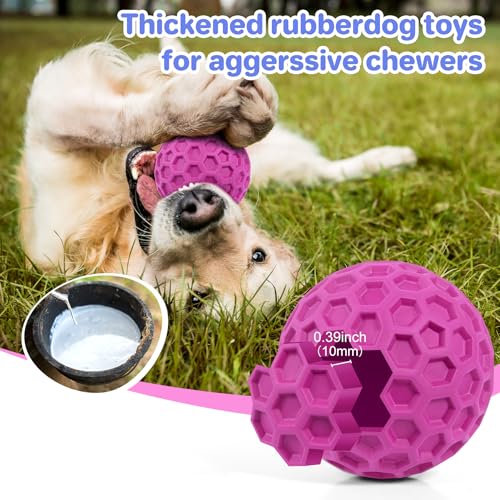 DISSKNIC Indestructible Squeaky Dog Balls, Dog Toys for Aggressive Chewers Large Breed for Relieving Anxiety, Tough Dog Chew Toys Balls for Aggressive Chewers, Outdoor Squeaky Cognitive Dog Toys - color: Rose Red, size: Large