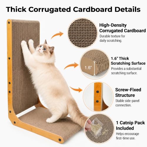 PatiencET L Shape Cat Scratcher, 26 Inch Cardboard Scratch Pad - size: L shape-1 Pack