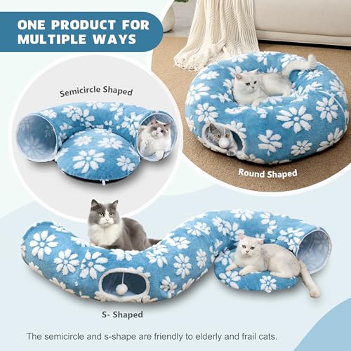 Cute Round Cat Tunnel for Indoor Cats, Blue - color: Blue Flower, size: Round
