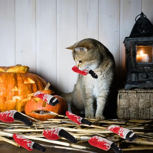 8pcs Catnip Toy, Indoor Knife Shaped Cat Toy Horror Plush Interactive Chew Bite Toys for Halloween Christmas Cat Kitten Indoor Festive Holiday Cat Lover Gift