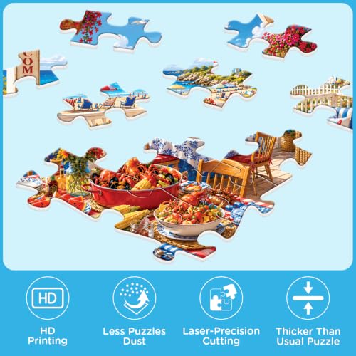 500 Piece Puzzles for Adults, Coastal Pergola Seafood Dinner Jigsaw Puzzle - color: Seaside Restaurant