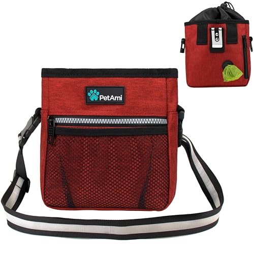 PetAmi Hands Free Dog Treat Pouch for Training and Walking, Red - color: Heather Red