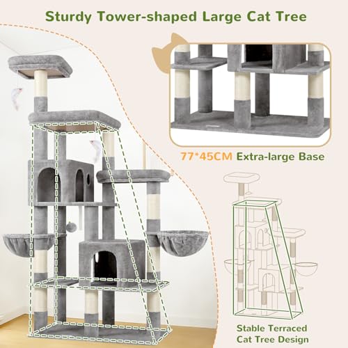 Globlazer 74in Large Sturdy Cat Tree for Large Cats, F74F, Light Grey - color: Light Grey