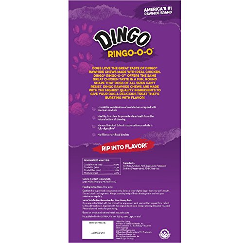 Dingo Ringo Rawhide Dog Treats With Real Chicken, 5 Ct (48 Pack) - size: 5 Count (Pack of 48)