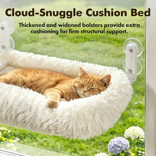 Zoratoo Foldable Cat Window Perch, Widened Cushion Cat Bed for Large Cats - color: White, size: 26.7''x18''