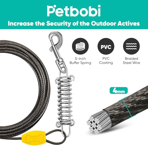 Petbobi Dog Tie Out Cable and Stake, 10ft Heavy Duty Dog Leads for Yard - color: Black, size: 10 ft (120 lbs)