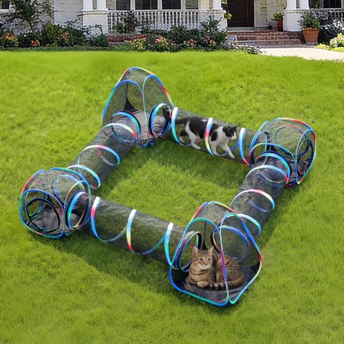 Outdoor Cat Enclosure 8-in-1 Portable Tunnels with Tent Cube Pop up Catio - size: Rainbow Black 8-in-1