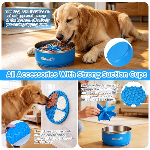 Slow Feeder Insert Dog Bowl 8 Cups Stainless Steel with Lick Mat