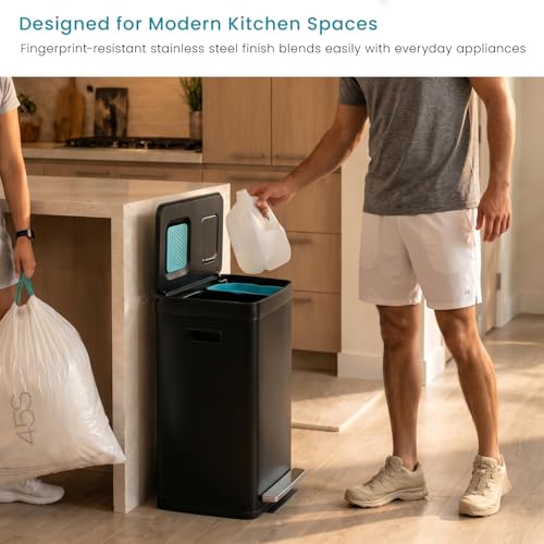 Home Zone Living 19 Gallon Kitchen Trash Can with Dual Compartments - color: Black, size: 19 Gallon