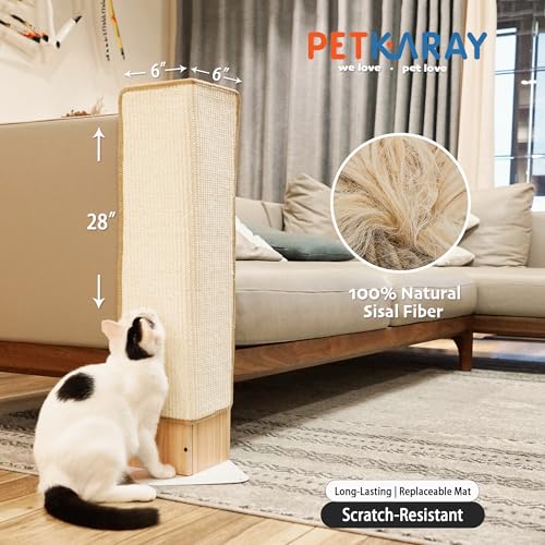 PETKARAY Couch Corner Cat Scratcher, 28" Corner Scratching Post Wall Scratcher, Sisal Furniture Protector for Sofa with Reversible Base, Large - size: Large