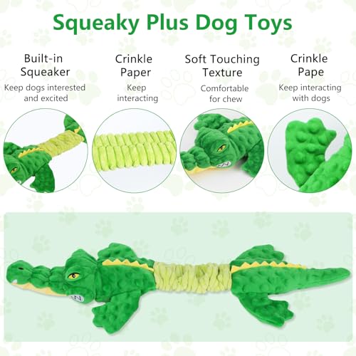 Letsmeet Large Squeaky Alligator Dog Toys, Interactive Puppy Toys with Crinkle Paper, Pull Tug of War Dog Toy, Plush Dog Chew Toys for Small, Medium, Large Breed - style: Alligator