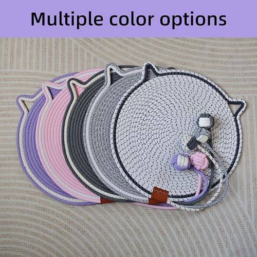 Cat Scratcher Mat 16.9'' Round Natural Cotton Rope Double-Sided, Violet - color: Violet