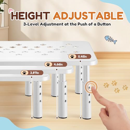 Dreyoo 2 Set Adjustable Cat Food Stand, White,Gray Mat - color: White