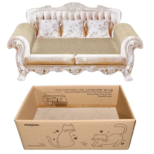 miwoowim Royal Cat Scratcher Sofa & Box, Durable Cardboard Furniture Guard