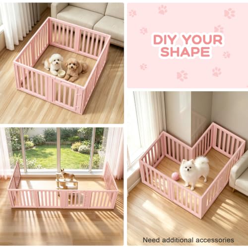 Dog Playpen Indoor,Puppy Playpen,Pink 23.6" H,8 Panels - color: pink, size: 23.6 inch Height