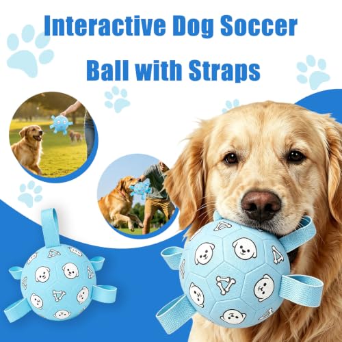 Dog Soccer Ball with Straps, 6 Inch Jolly Ball for Medium Dogs - color: Pale Blue, size: Medium-6 Inch