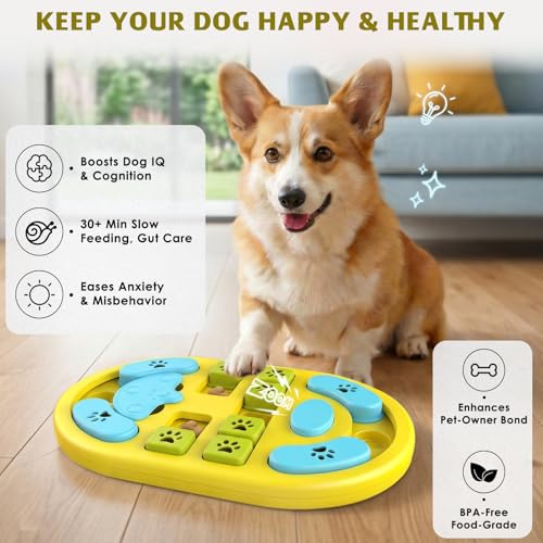 Dog Puzzle Toy, Interactive Treat Dispensing Toys, Yellow