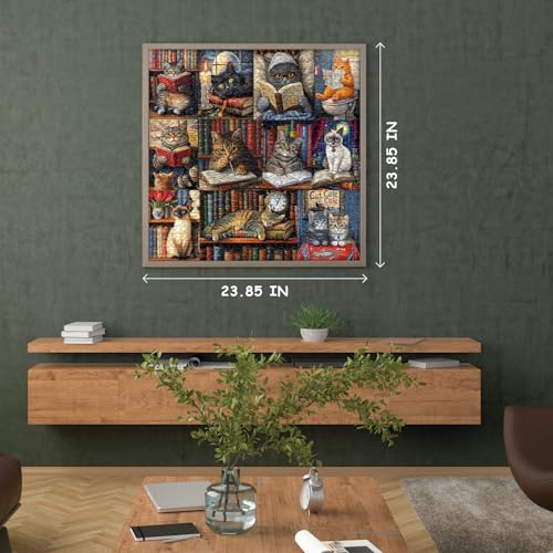 Vintage Cat Puzzles for Adults 1000 Pieces，PICKFORU Retro Cat Library Themed, Book Kitten Bookshelf Jigsaw Puzzles Collage Challenge - style: Retro