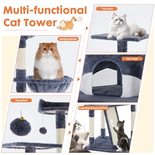 DUMOS Tall 79in Cat Tree Tower with Scratching Posts, Indoor Cats Use - color: Dark Grey, size: 79 Inch