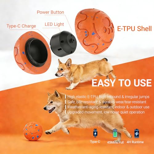Interactive Dog Ball- Remote Control Dog Toy, Chase Buddy Dog Toy with 3 Modes, Large Size Motion Activated Dog Toys, E-TPU Durable Smart Ball for Dogs, Giggle Ball for Small Medium & Large Dogs
