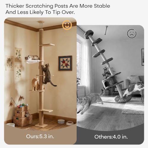 Floor to Ceiling Cat Tree,5 Tier Adjustable Height Climbing Tower - size: Floor to Ceiling