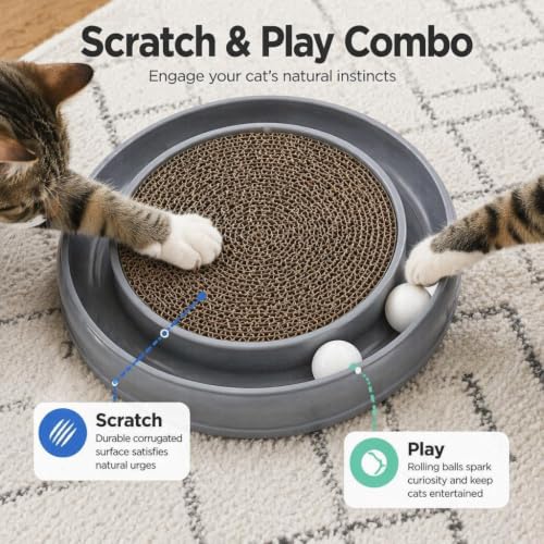 Cat Scratcher Toy Ball Track (Gray) - color: Gray