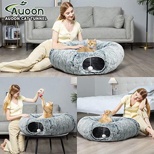 AUOON Plush Cat Tunnel Bed for Indoor Cats, 36" L x 36" W x 11.5" H, Gray - color: Gray