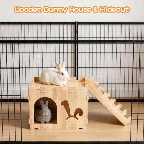 BWOGUE XL Wooden Rabbit Hideout Castle, Bunny House Wood for Small Animals - style: Modern