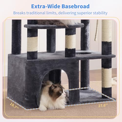 Heybly Cat Tree, 71-Inch Tall Cat Tower for Large Maine Coon Cats HCT037G - color: Smoky Gray, size: XL