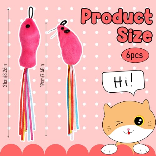 6 Pcs Catnip Cat Fish and Mice Toys, Cat Ribbon Toy Pink Cat Mouse Toy Cute Cat Feather Wand Accessories Interactive Cats Toys for Indoor Cats Kitten Play Exercise Chew