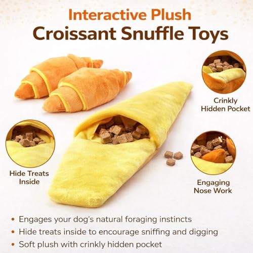 Kalika Dog Toys for Small Dogs – Interactive Dog Toy, Dog Enrichment Toy, Snuffle Mat Dog Puzzle Toy for Puppies, Plush Dog Chew Toy for Boredom & Mental Stimulation (Croissant Plush Toy)