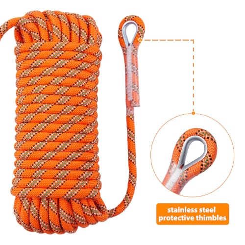 Static Climbing Rope - 12mm High Strength Arborist Rope 32FT for Outdoor Rappelling, Swing, Rigging, Tree Work, Camping - Orange - color: Orange, size: 32FT