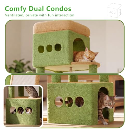 Heybly Cat Tree 72.4-Inch Anti-Tip Cat Tower with Spacious Perches HCT060GY - color: Green and Yellow
