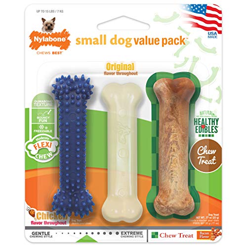 Nylabone Flexi Chew Small Dog Value Pack Dog Toys with Chew Treat, 3 Count - size: X-Small