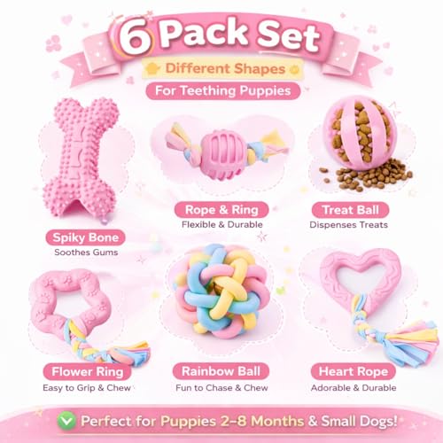 Halloween Puppy Chew Toys, 6 Pack Teething Toys for Small Breed Puppies - color: 6 Pack Pink Chew Toys