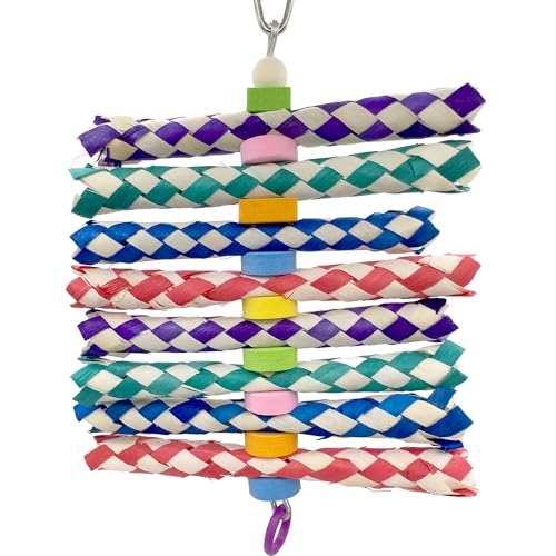 1243 Foamy Fingertrap Shredder Bird Toy - Interactive Bamboo & Foam Bead Foraging Toy for Small to Medium Parrots - Colorful Enrichment with Rubber Ring & Wood Accents - Perfect for Conures, Parakeets