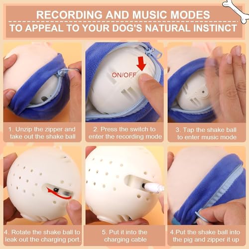 Active Moving Pet Plush Toy, Interactive Dog Toys Pet Bouncing Balls, USB Rechargeable Interactive Washable Cartoon Pig Plush Sound Electronic Dog Toy, Small Cute Squeaky Pig Dog Toy (Blue) - color: Blue
