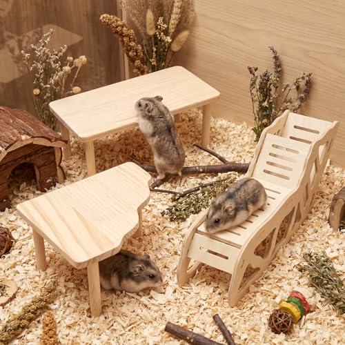 3 Pack Wooden Hamster Play Platform, 3-in-1 Natural Small Pet Playground