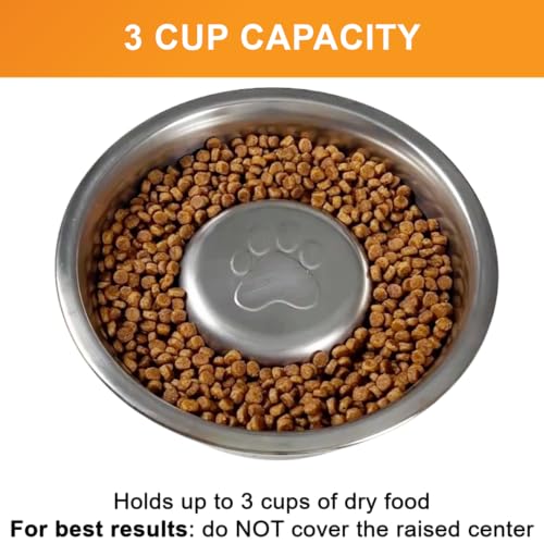 Neater Pet Brands Stainless Steel Slow Feed Dog Bowl for Fast Eating Large Breed, Metal Slow Feeder Dog Bowl Fits in Large Neater Feeders, for Puppy or Dogs (>40 lbs), 3 Cup Food Capacity - size: 3 Cup - Standard