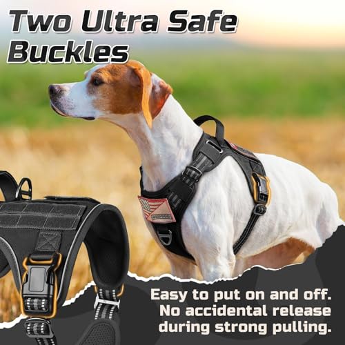 rabbitgoo Tactical Dog Harness for Large, No Pull Military Service Vest - color: Black, size: Large