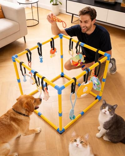 Indoor Puppy Play Gym, Dog Jungle Gym for Small Dogs, 23.6"x 23.6" - size: 23.6 x 23.6 x 23.6inch