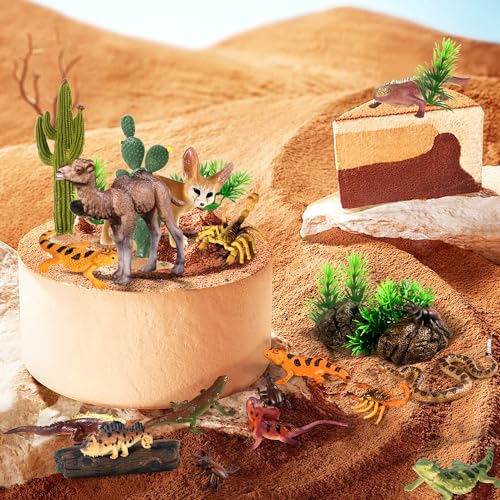 SIENON 32Pcs Desert Animal Figures with Trees Cactus Toys Diorama Project - style: Desert