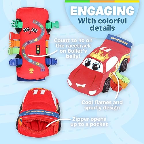 Buckle Toys, Bullet Racecar Plush Learning Toy, Develop Fine Motor Skills - size: Small