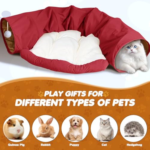 Spardar 2-in-1 Bunny Tunnel Bed, with Removable Mat Hideout, Red - color: Red