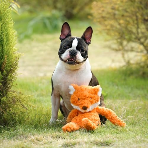 CHEWFFON Stuffless Fox Dog Toy, Squeaky & Crinkle Plush Treat Hiding Toy - style: Fox