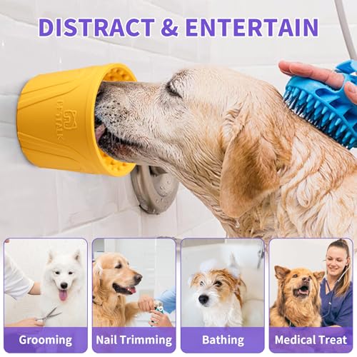 Dog Lick Bowl, Bestalk Anxiety Relief Slow Feeder Dog Lick Mat Treat Dispenser, Non-Slip Dog Licking Bowl Dog Enrichment Toys for Small Medium and Large Breed Dogs, BPA Free Silicone(Yellow,S) - color: Yellow, size: S